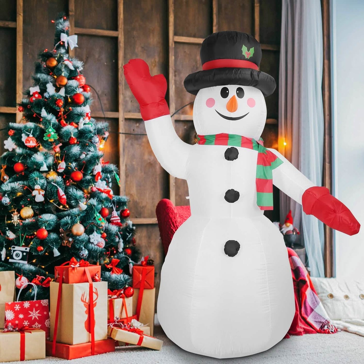 7,9ft Weihnachts-aufblasbarer Riesen-Schneemann zum Aufblasen mit LED-Lichtern, Hut und Schal