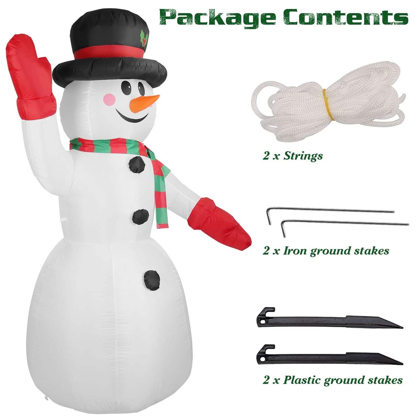 7,9ft Weihnachts-aufblasbarer Riesen-Schneemann zum Aufblasen mit LED-Lichtern, Hut und Schal