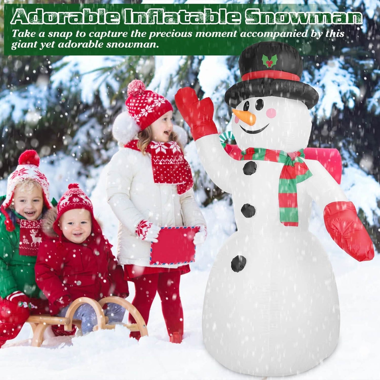 7,9ft Weihnachts-aufblasbarer Riesen-Schneemann zum Aufblasen mit LED-Lichtern, Hut und Schal
