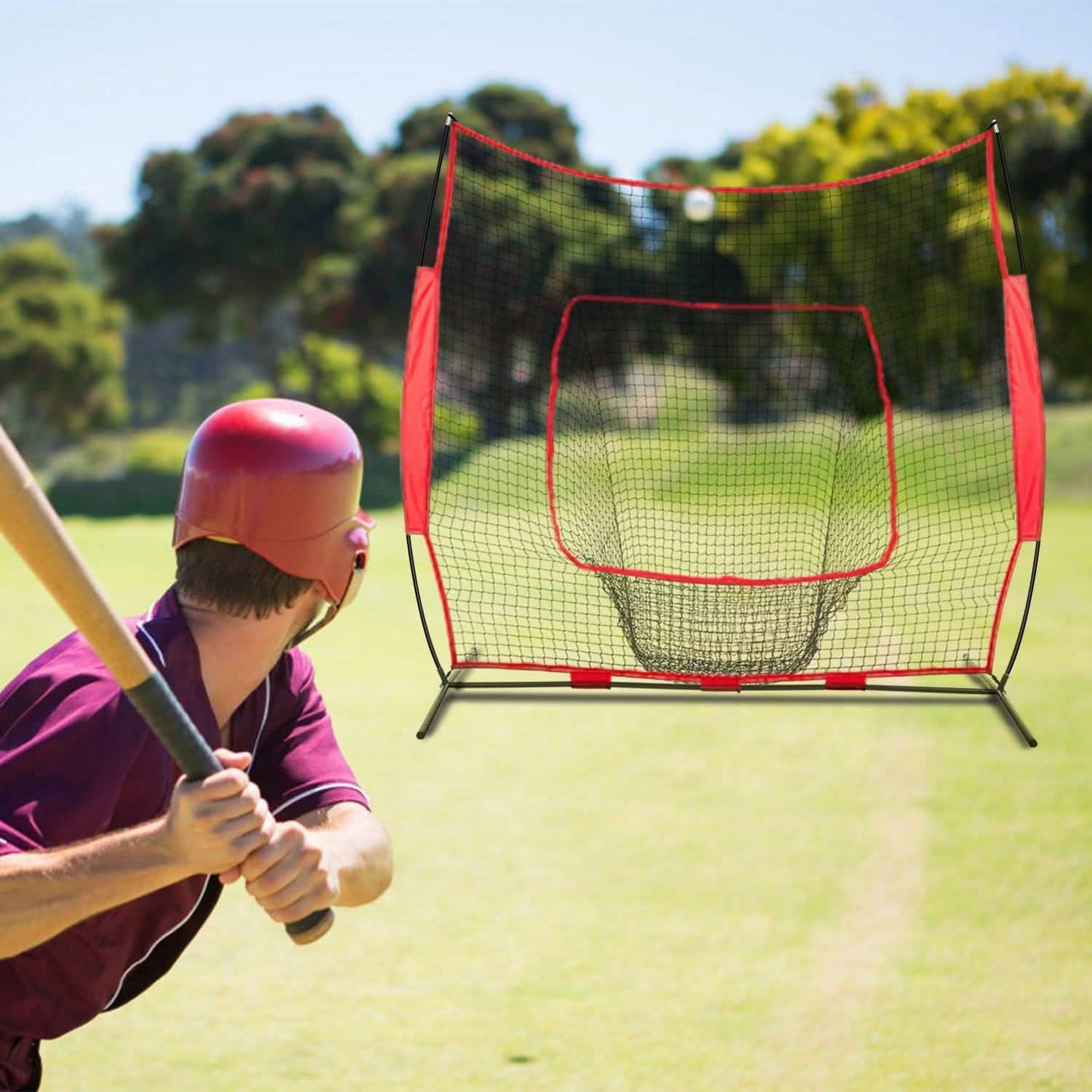 7x7ft Trainingsnetz mit Bogenrahmen-Tragetasche für Einzel- oder Mannschaftstraining