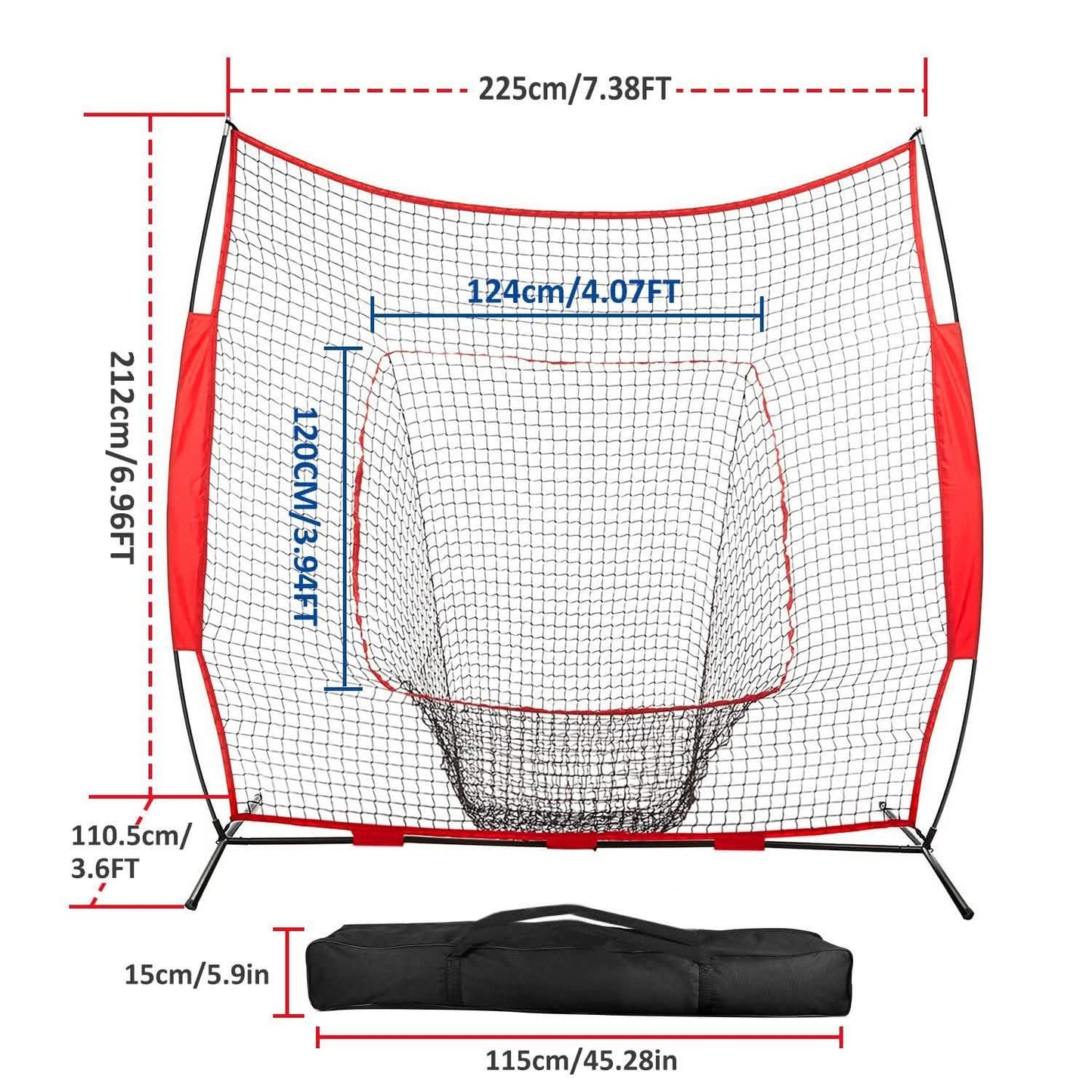7x7ft Trainingsnetz mit Bogenrahmen-Tragetasche für Einzel- oder Mannschaftstraining