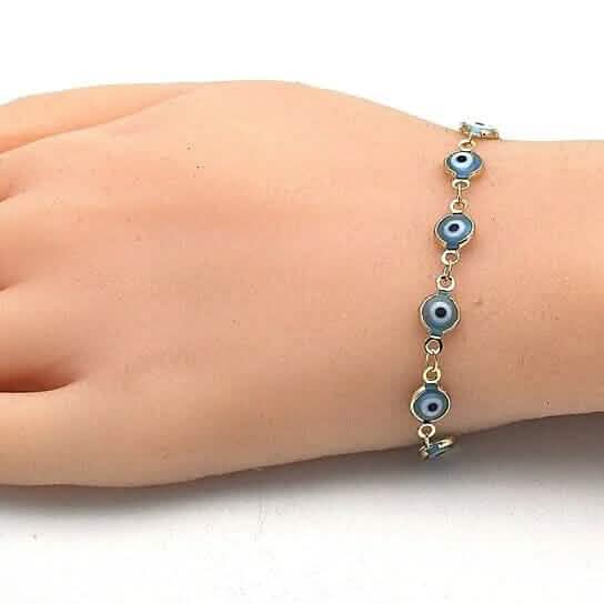 8" Gold Filled Böser Blick Hellblaues Armband