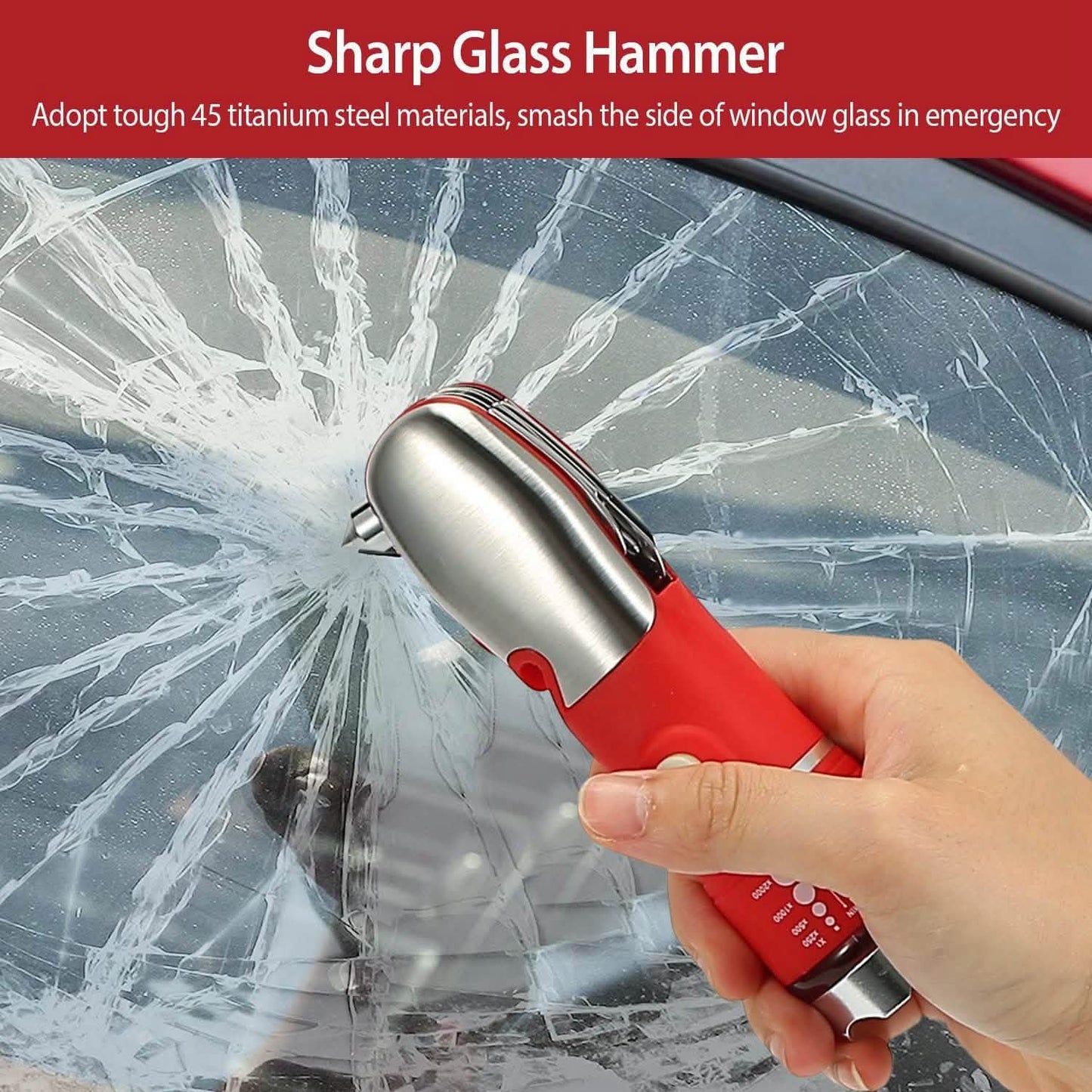 8-in-1 Multitool-Hammer Zoom-Notfalltaschenlampe