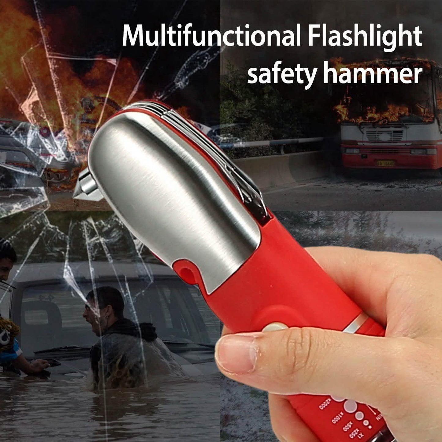 8-in-1 Multitool-Hammer Zoom-Notfalltaschenlampe