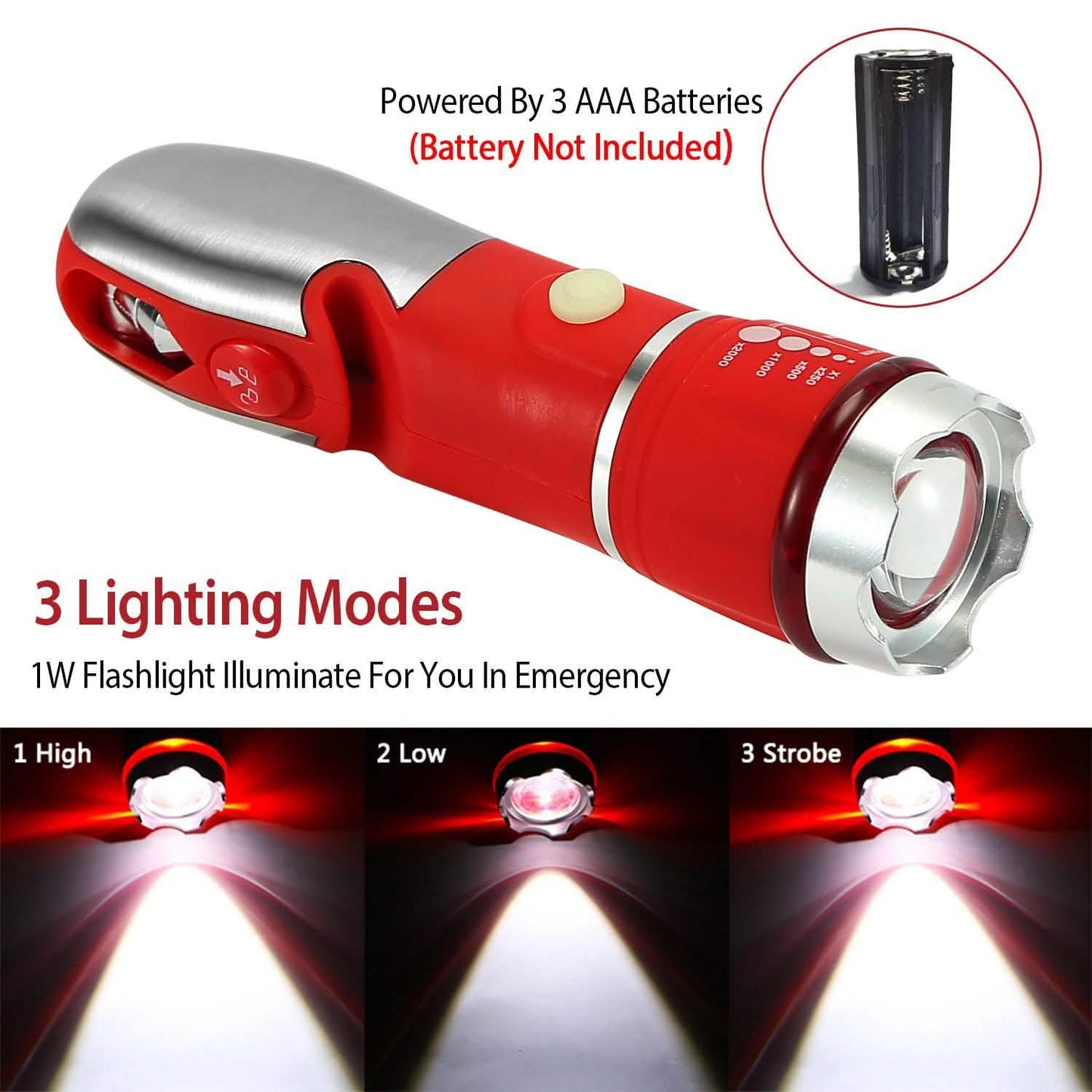 8-in-1 Multitool-Hammer Zoom-Notfalltaschenlampe