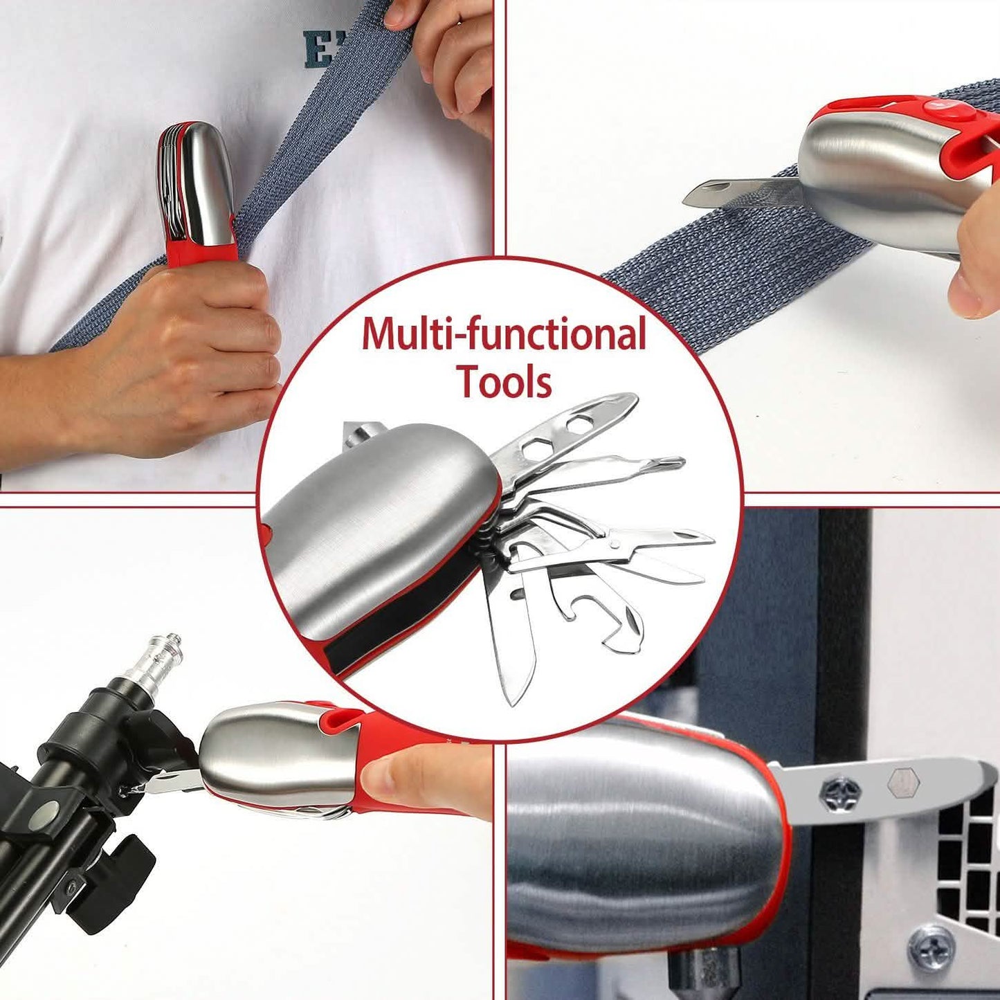 8-in-1 Multitool-Hammer Zoom-Notfalltaschenlampe