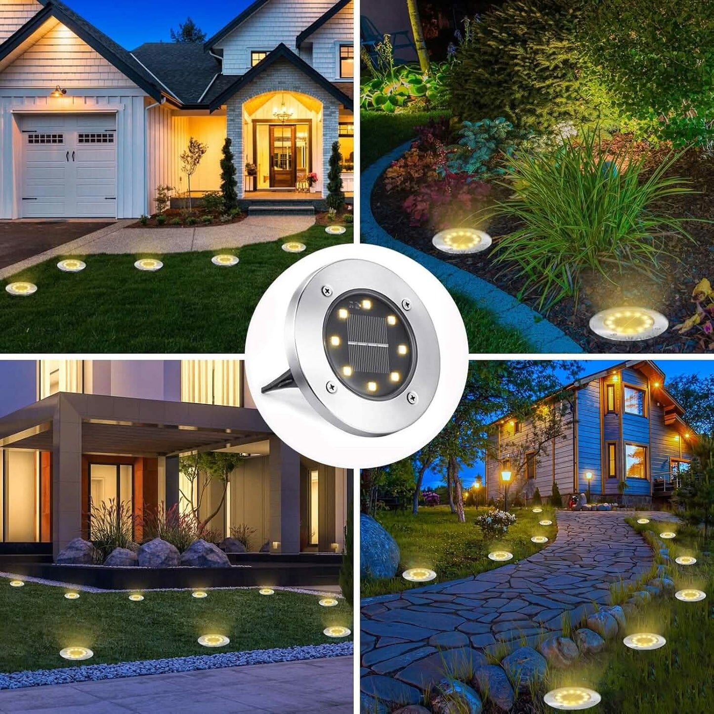 8er-Pack: 8 LED Solar-Bodenstrahler wasserdicht Garten Wegebeleuchtung