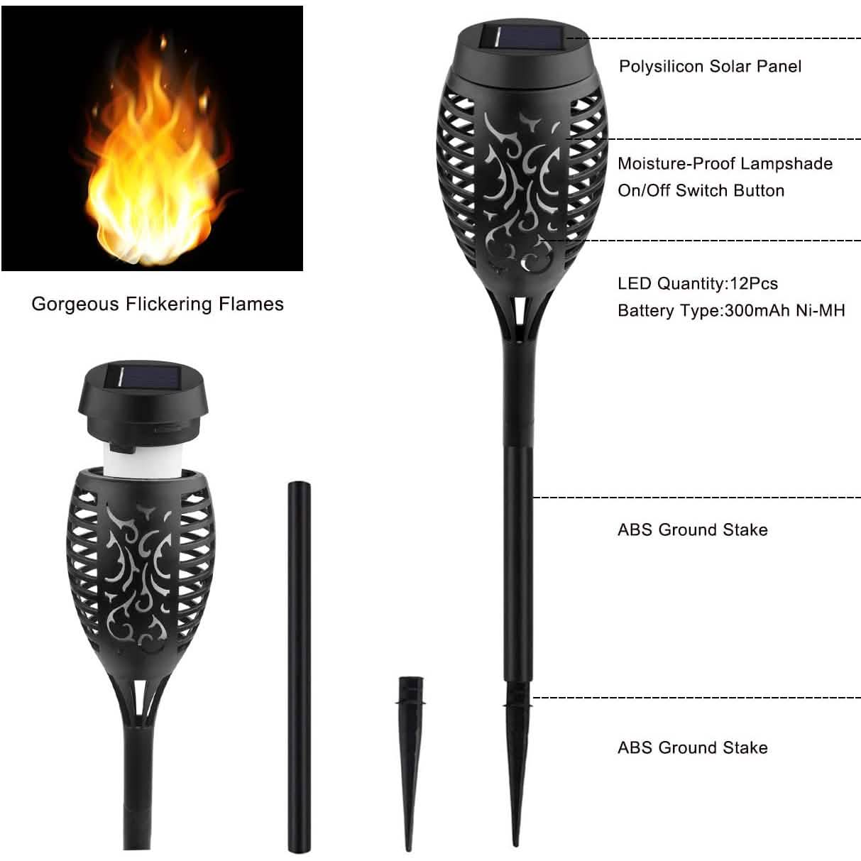 8er-Pack: Solar-Fackelleuchte mit Flackerflamme
