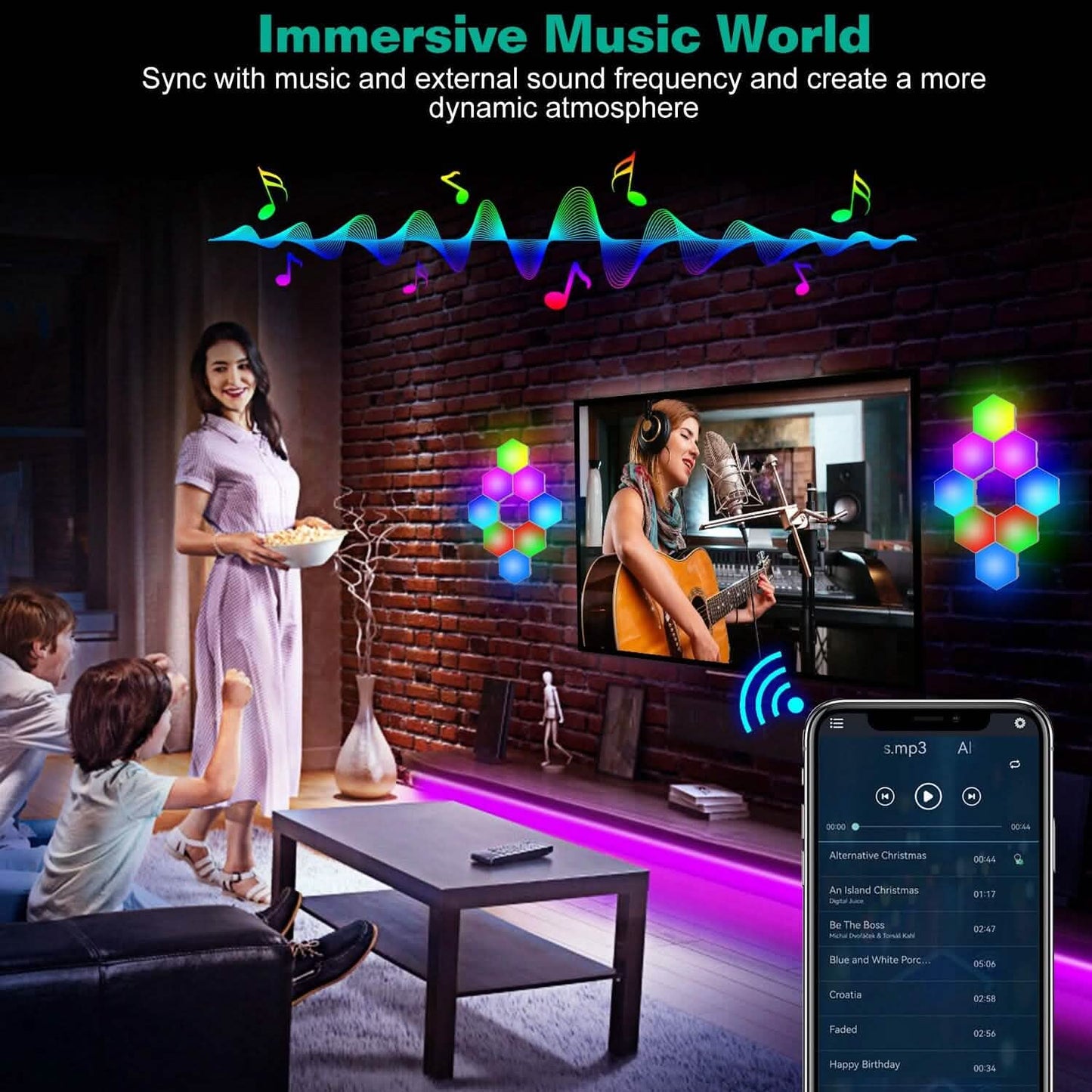 8-teilig: Sechseckige Lichtpaneele RGBW Buntes Spleißen Wandleuchten
