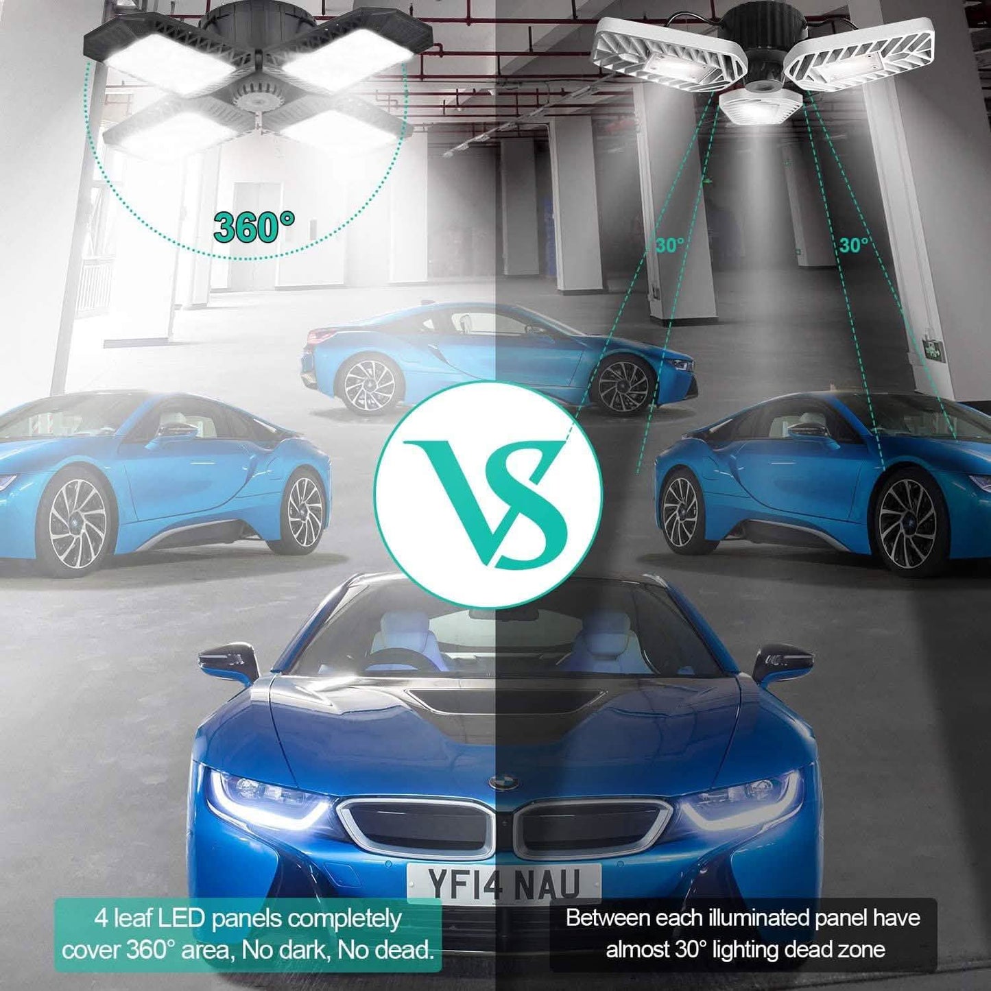 80W verformbare LED-Garagendeckenleuchten mit 4 verstellbaren Paneelen