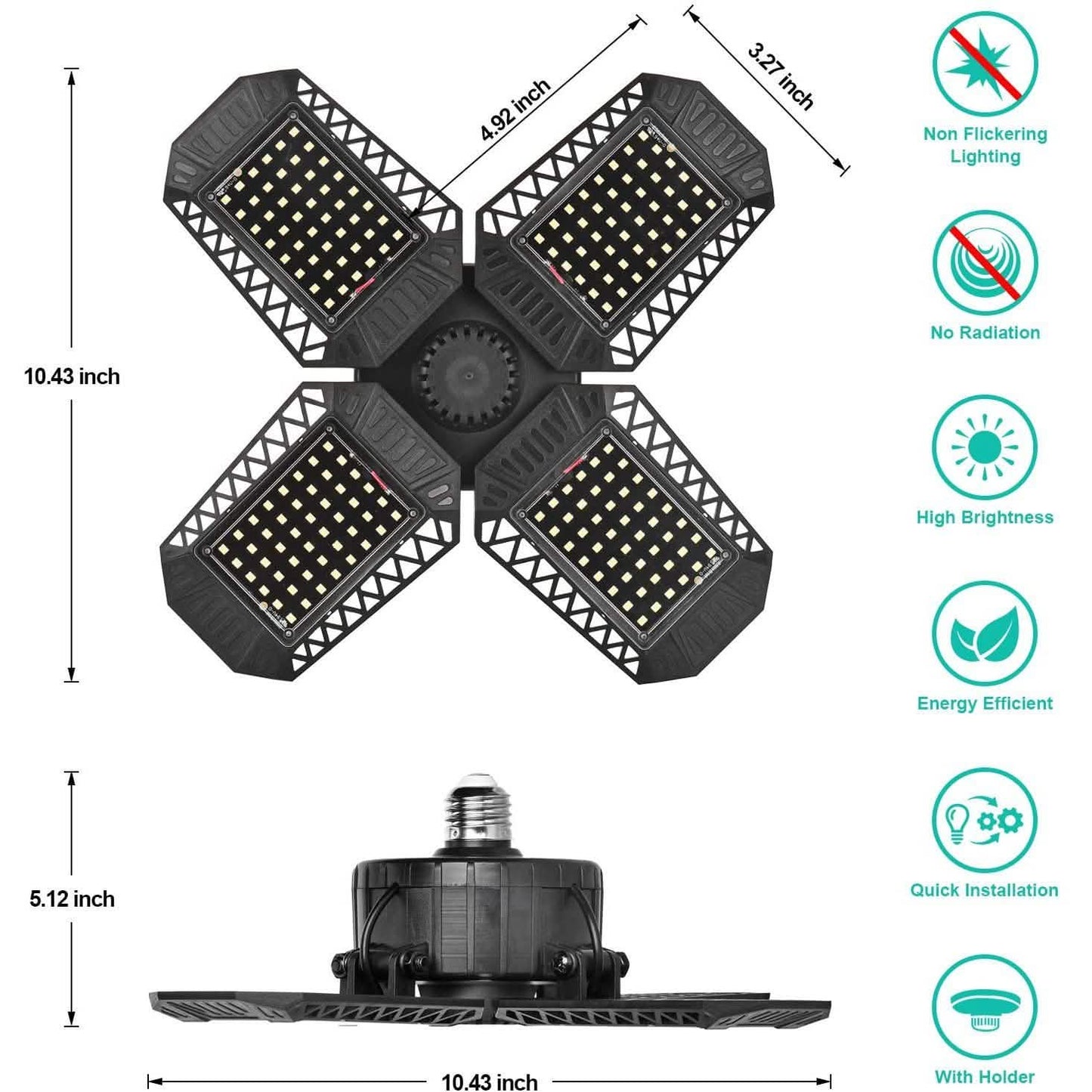 80W verformbare LED-Garagendeckenleuchten mit 4 verstellbaren Paneelen