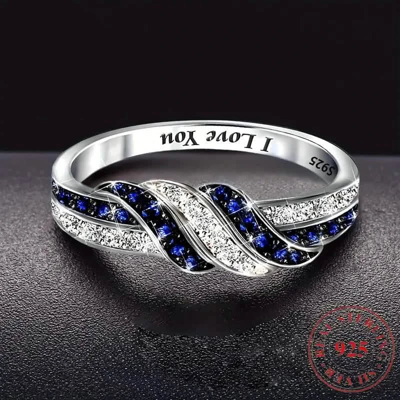 Funkelnder blauer Zirkonia-Infinity-Liebesring – 925er Sterlingsilber