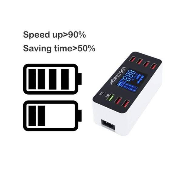 8A40W Ladegerätadapter Typ C Hubs Quick Charge 3.0 USB Multi Port USB-Ladestation LCD-Display mit Smart Identification