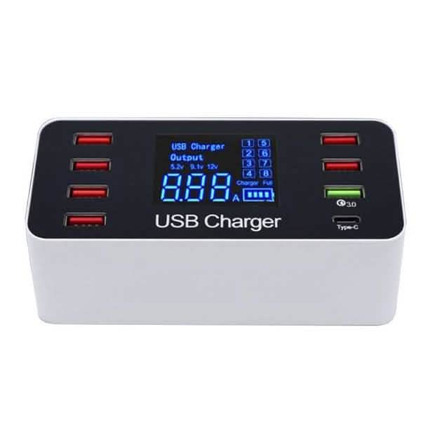 8A40W Ladegerätadapter Typ C Hubs Quick Charge 3.0 USB Multi Port USB-Ladestation LCD-Display mit Smart Identification