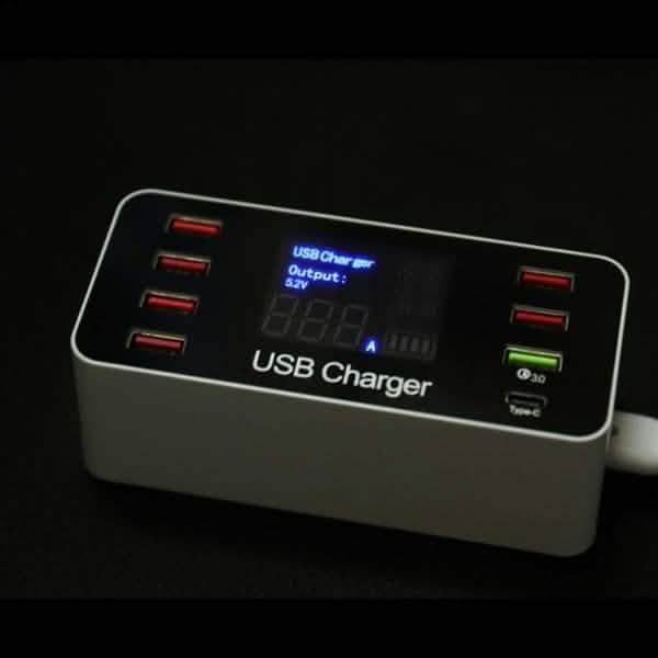 8A40W Ladegerätadapter Typ C Hubs Quick Charge 3.0 USB Multi Port USB-Ladestation LCD-Display mit Smart Identification