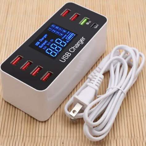 8A40W Ladegerätadapter Typ C Hubs Quick Charge 3.0 USB Multi Port USB-Ladestation LCD-Display mit Smart Identification