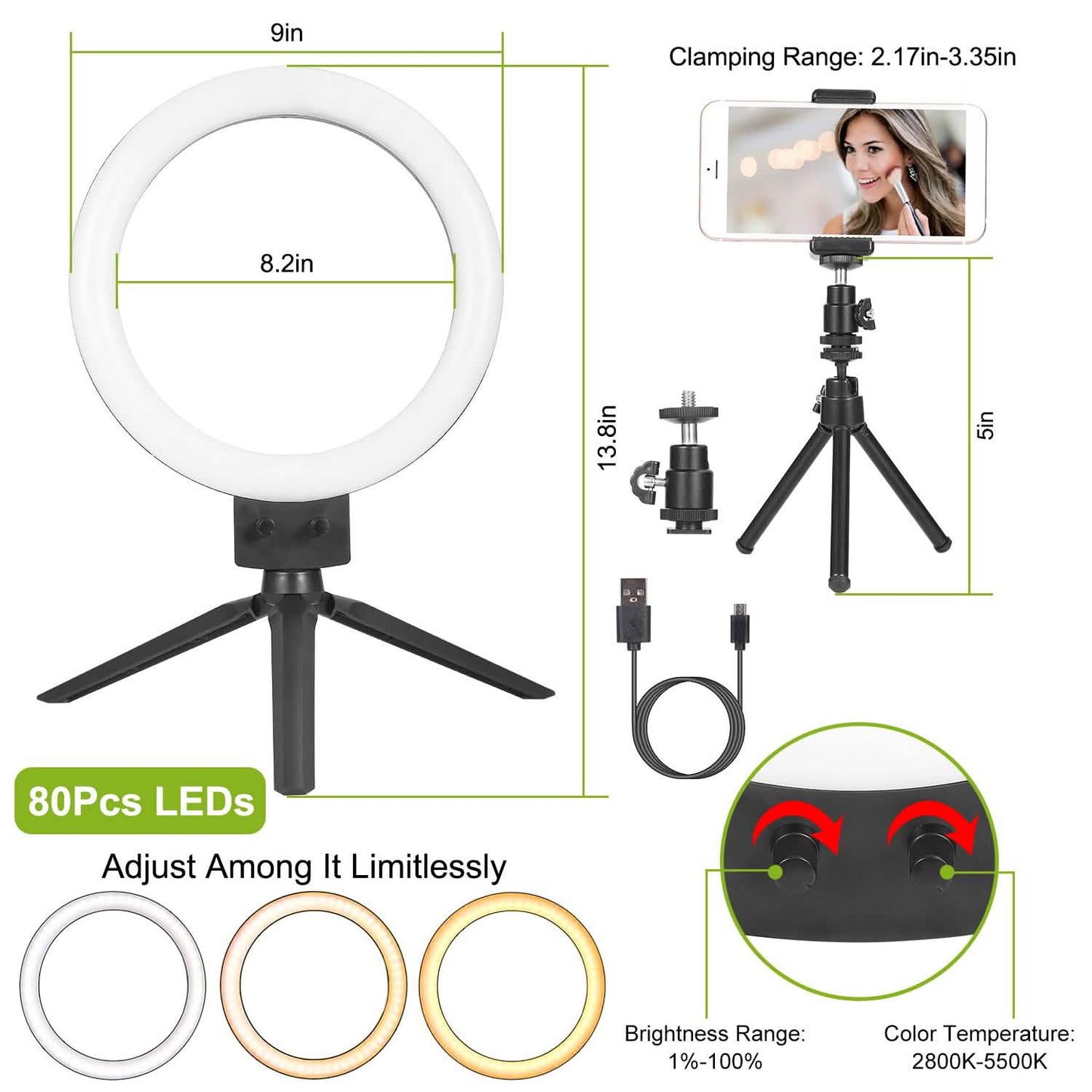 9-Zoll-dimmbare LED-Ringlampe mit Stativ