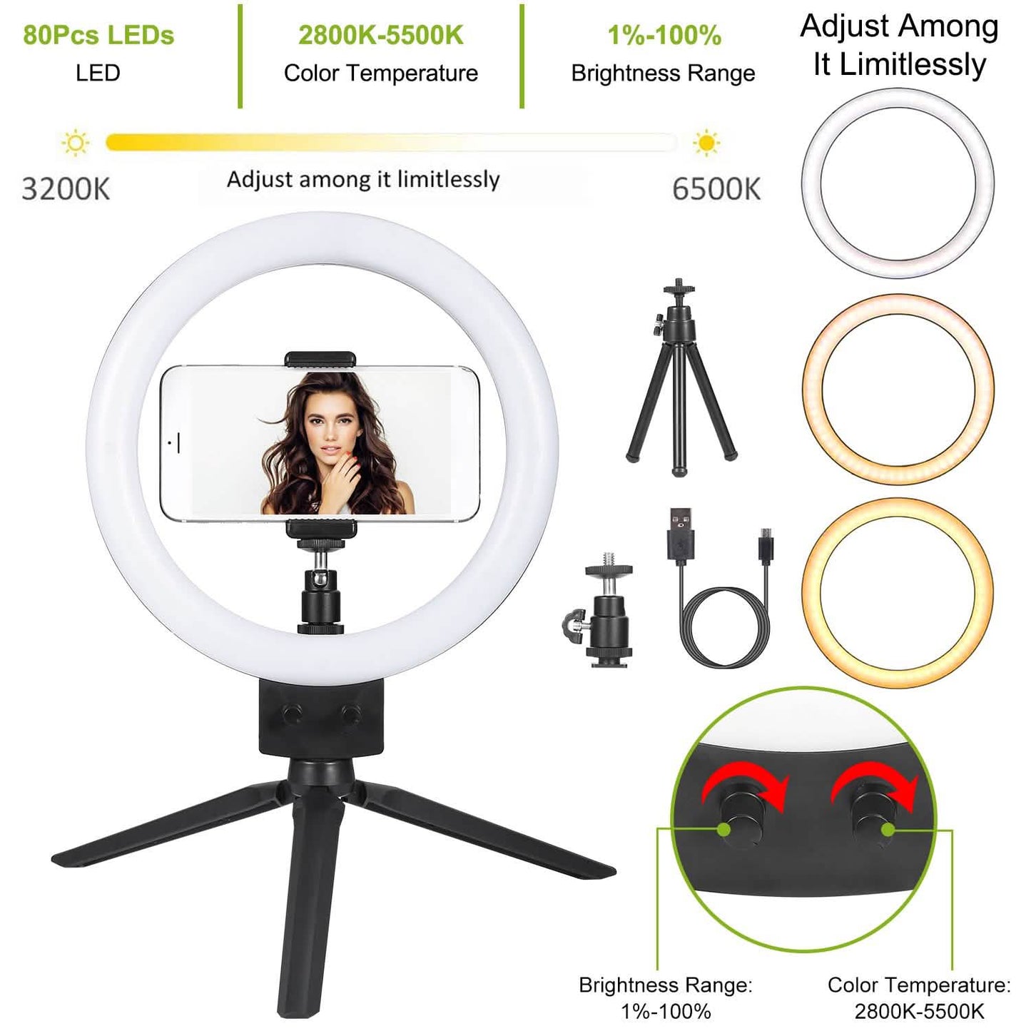 9-Zoll-dimmbare LED-Ringlampe mit Stativ