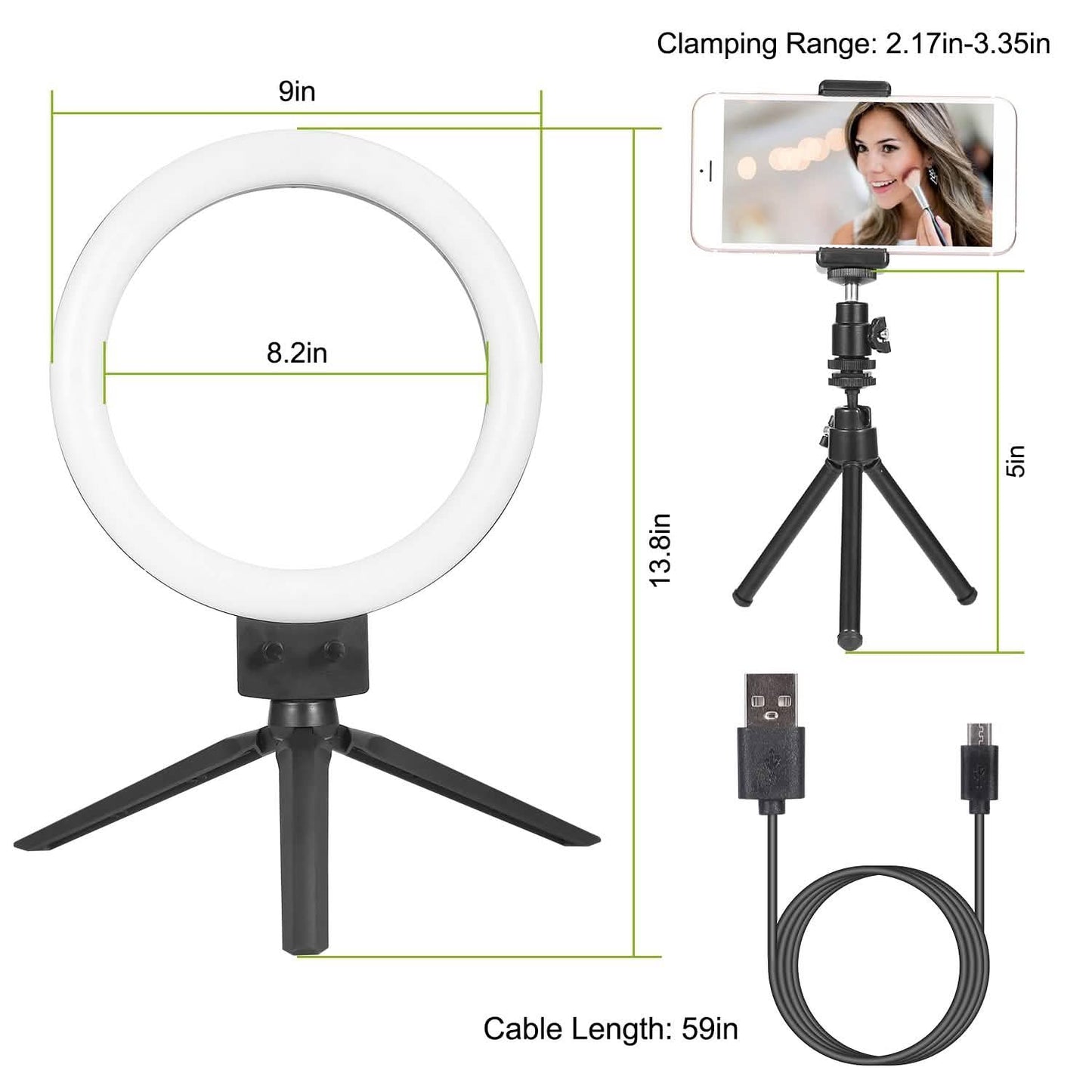 9-Zoll-dimmbare LED-Ringlampe mit Stativ