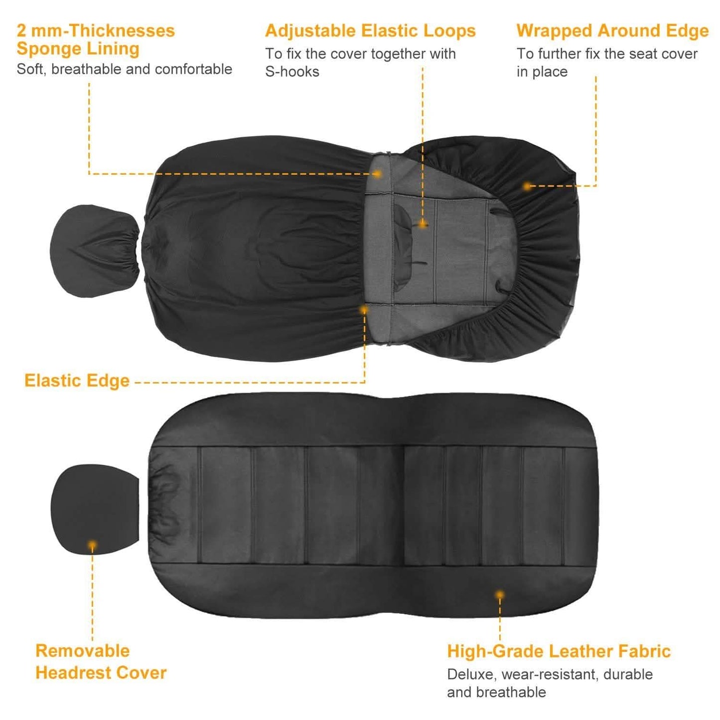 9-teiliges Set: PU-Leder Autositzbezug