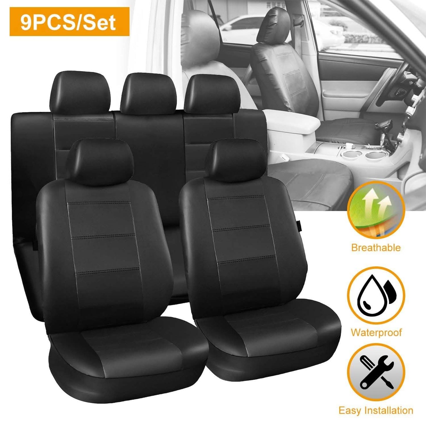 9-teiliges Set: PU-Leder Autositzbezug
