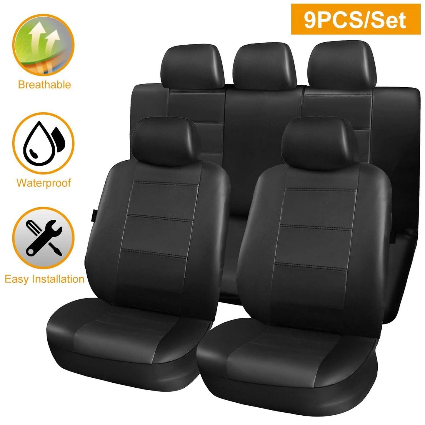 9-teiliges Set: PU-Leder Autositzbezug
