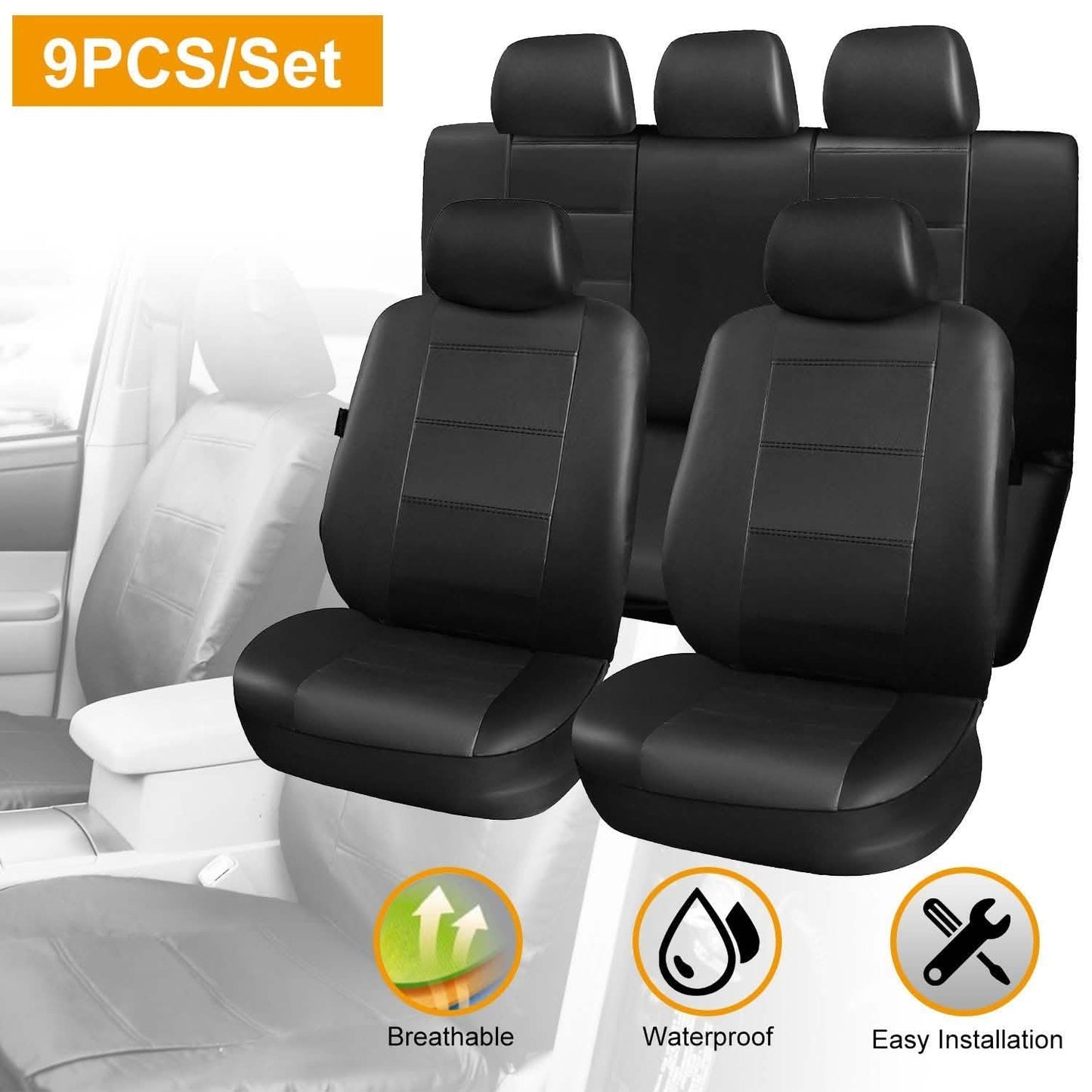 9-teiliges Set: PU-Leder Autositzbezug