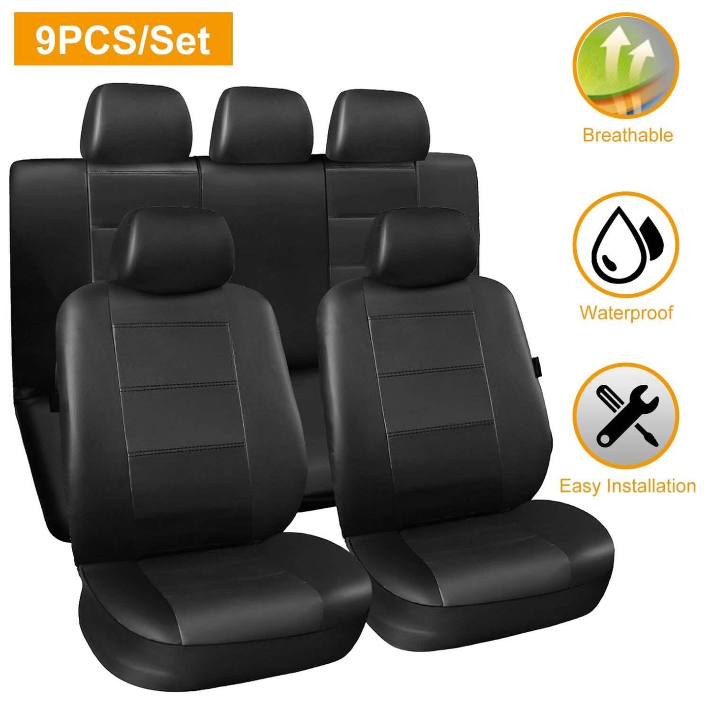 9-teiliges Set: PU-Leder Autositzbezug