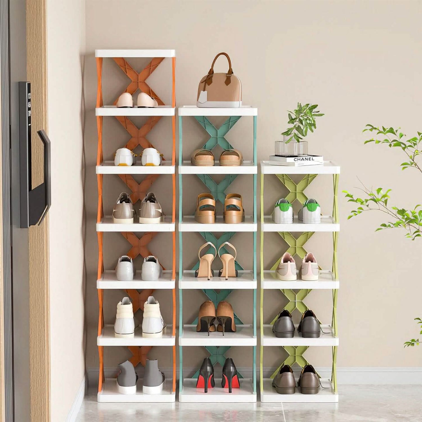 9-stöckiges schmales Schuhregal für den Eingangsbereich, vertikaler Schuh-Organizer aus Kunststoff