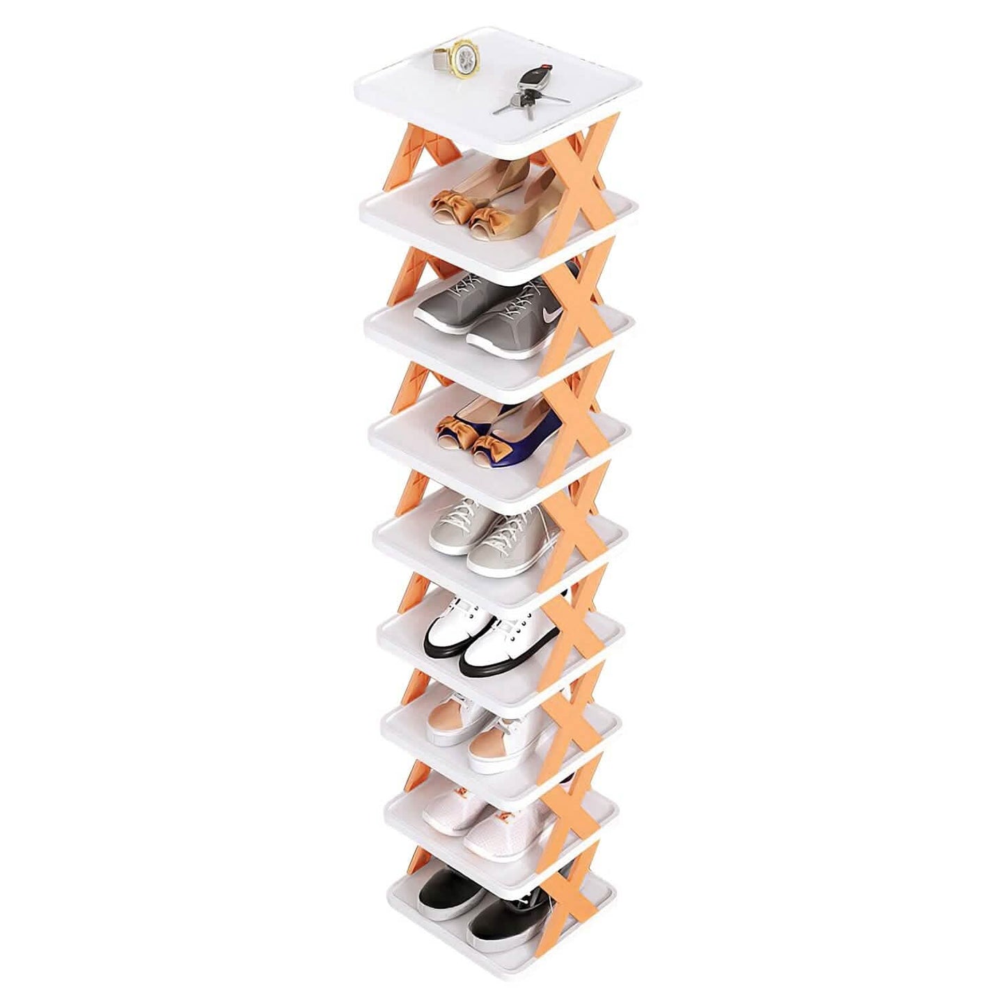 9-stöckiges schmales Schuhregal für den Eingangsbereich, vertikaler Schuh-Organizer aus Kunststoff