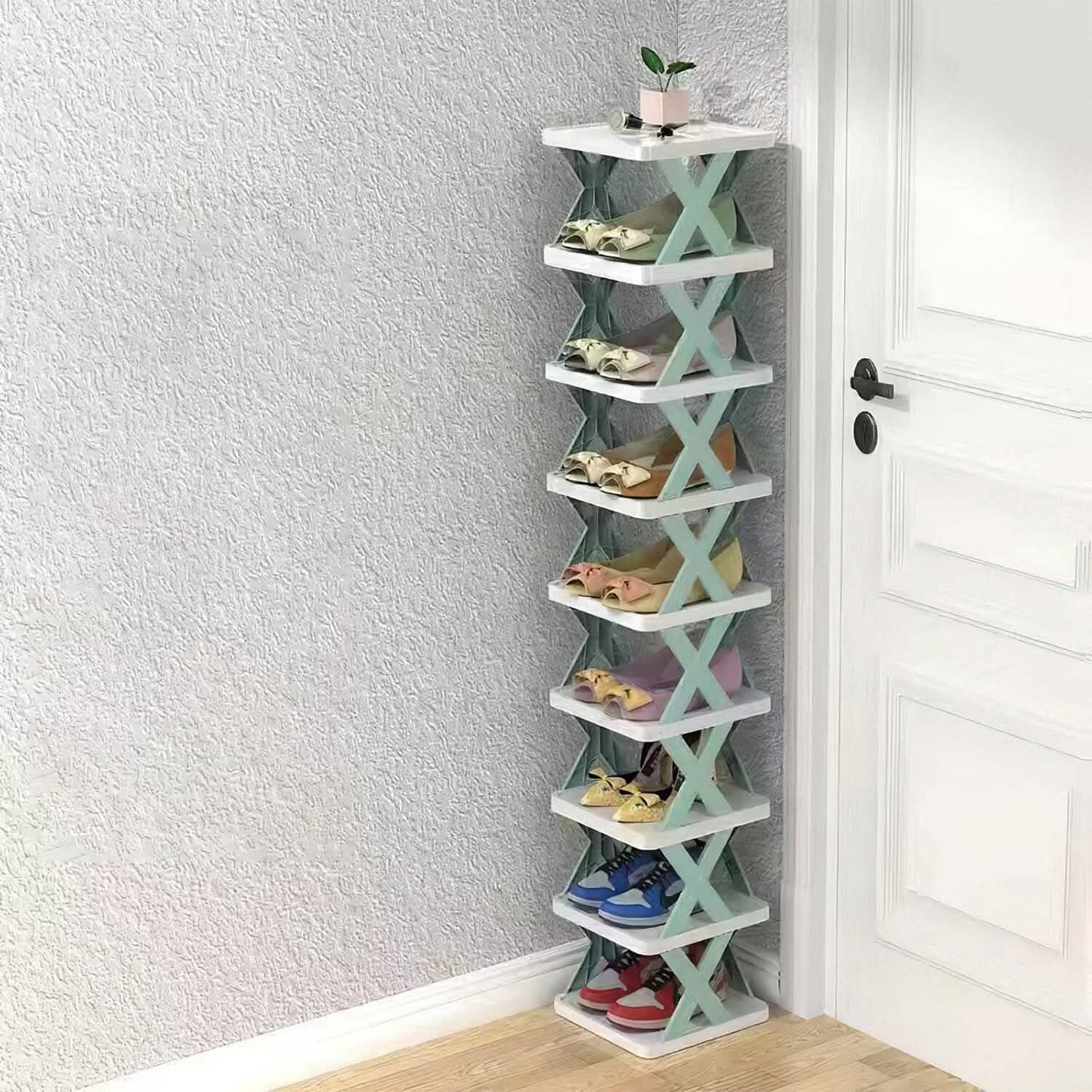9-stöckiges schmales Schuhregal für den Eingangsbereich, vertikaler Schuh-Organizer aus Kunststoff