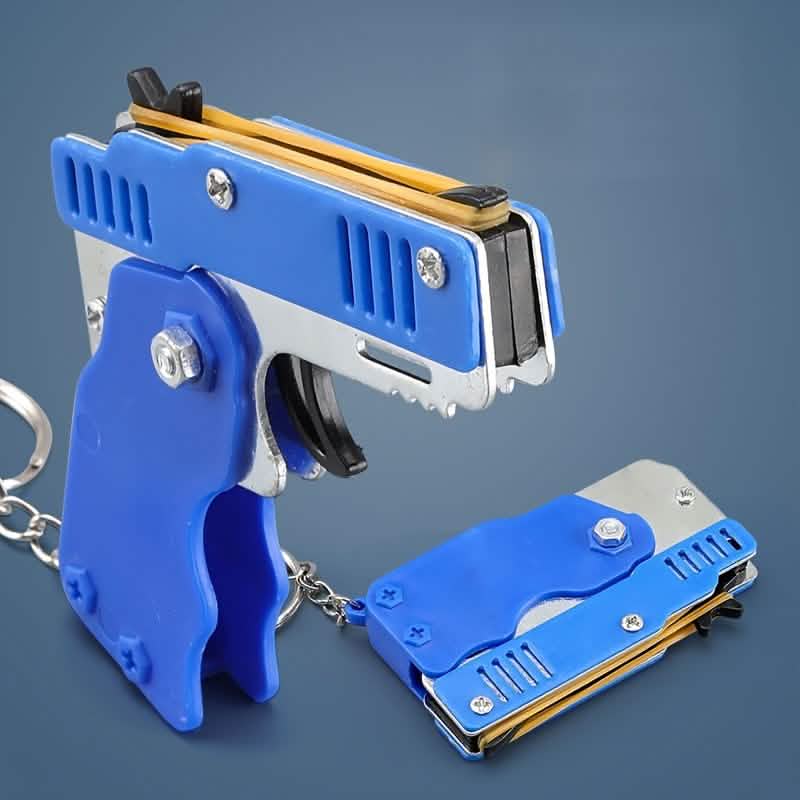 Zusammenklappbarer Metall-Gummiband-Werfer Spielzeug-Schlüsselanhänger