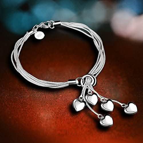 .925 Sterlingsilber Fünffach-Kettenarmband mit Fünf-Herz-Anhänger
