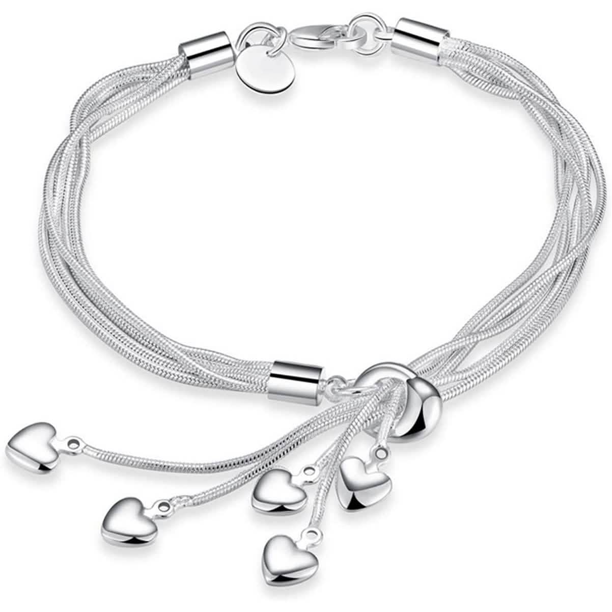 .925 Sterlingsilber Fünffach-Kettenarmband mit Fünf-Herz-Anhänger