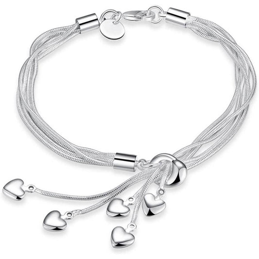 .925 Sterlingsilber Fünffach-Kettenarmband mit Fünf-Herz-Anhänger
