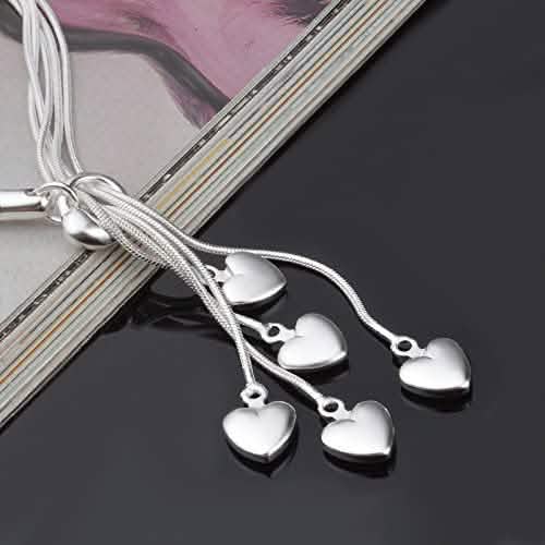 .925 Sterlingsilber Fünffach-Kettenarmband mit Fünf-Herz-Anhänger