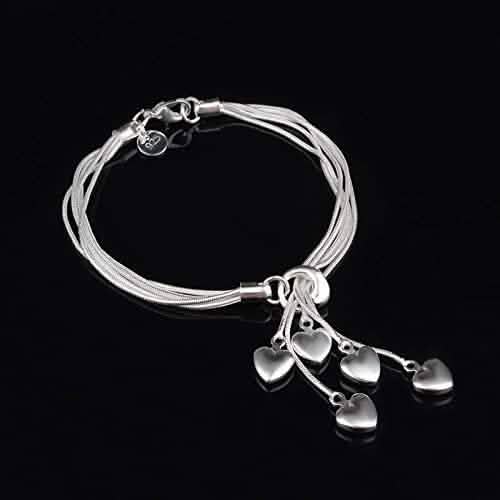 .925 Sterlingsilber Fünffach-Kettenarmband mit Fünf-Herz-Anhänger
