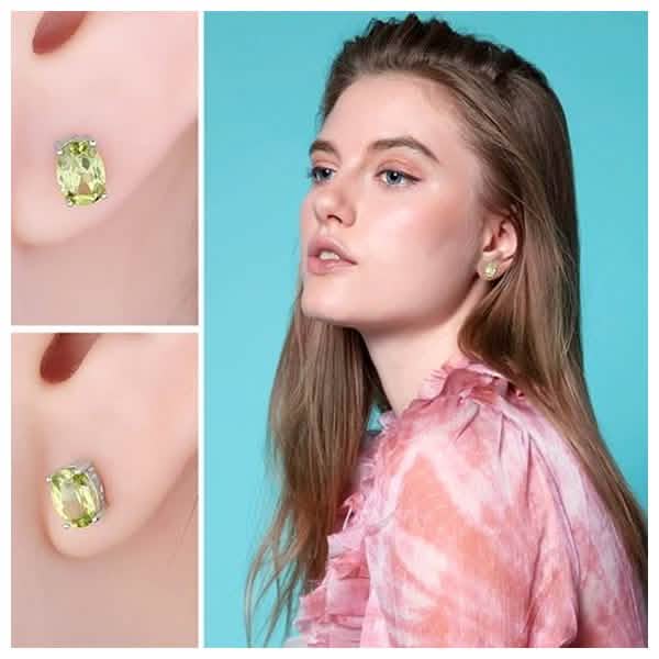 925 Sterling Silber rund/oval Peridot-Ohrstecker