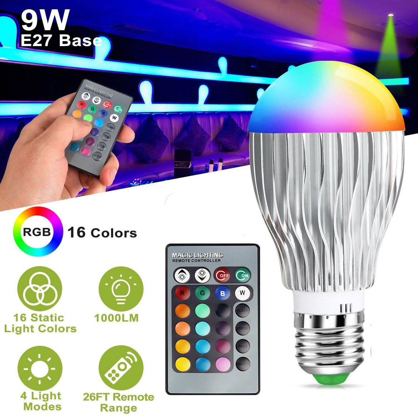 9W LED-Lampe E27 RGB