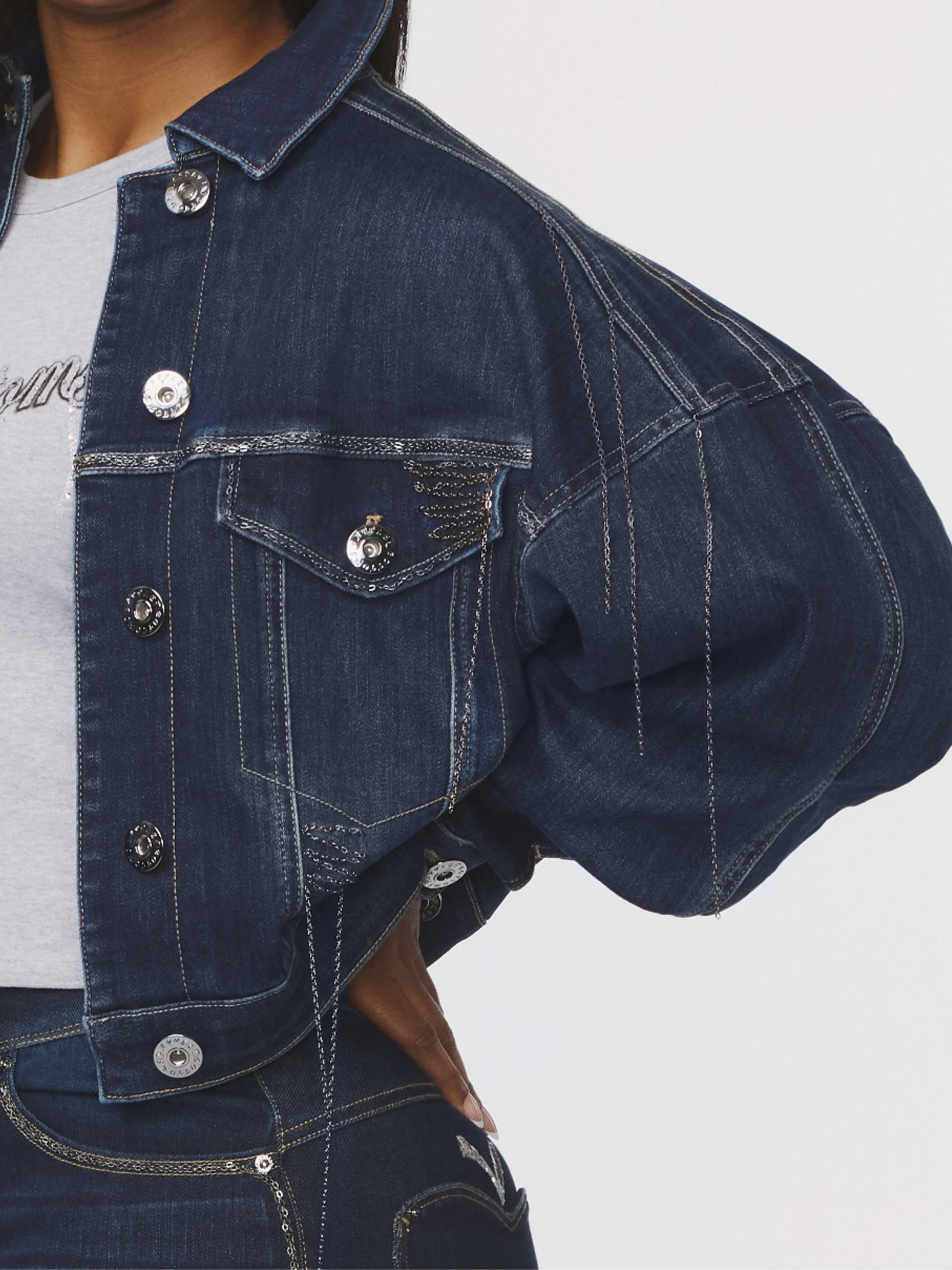 Jeansjacke mit Kettenmuster
