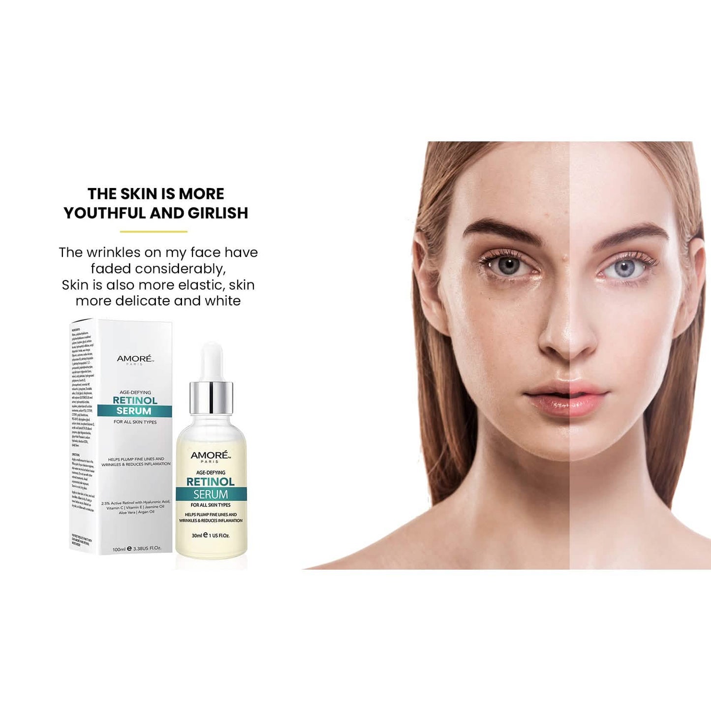 Amore Paris 2.5% Retinol Serum für das Gesicht mit Hyaluronsäure Nachtserum
