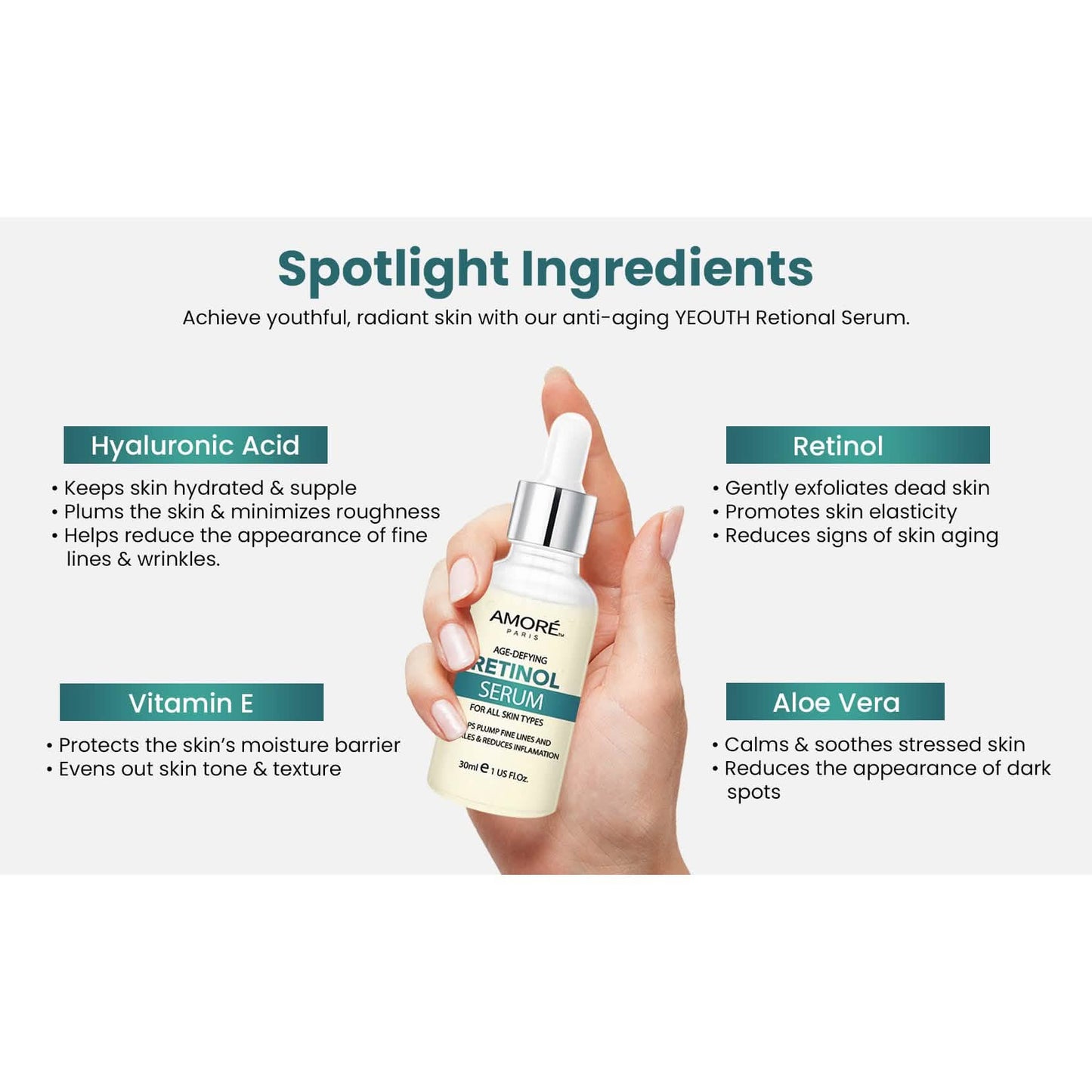 Amore Paris 2.5% Retinol Serum für das Gesicht mit Hyaluronsäure Nachtserum