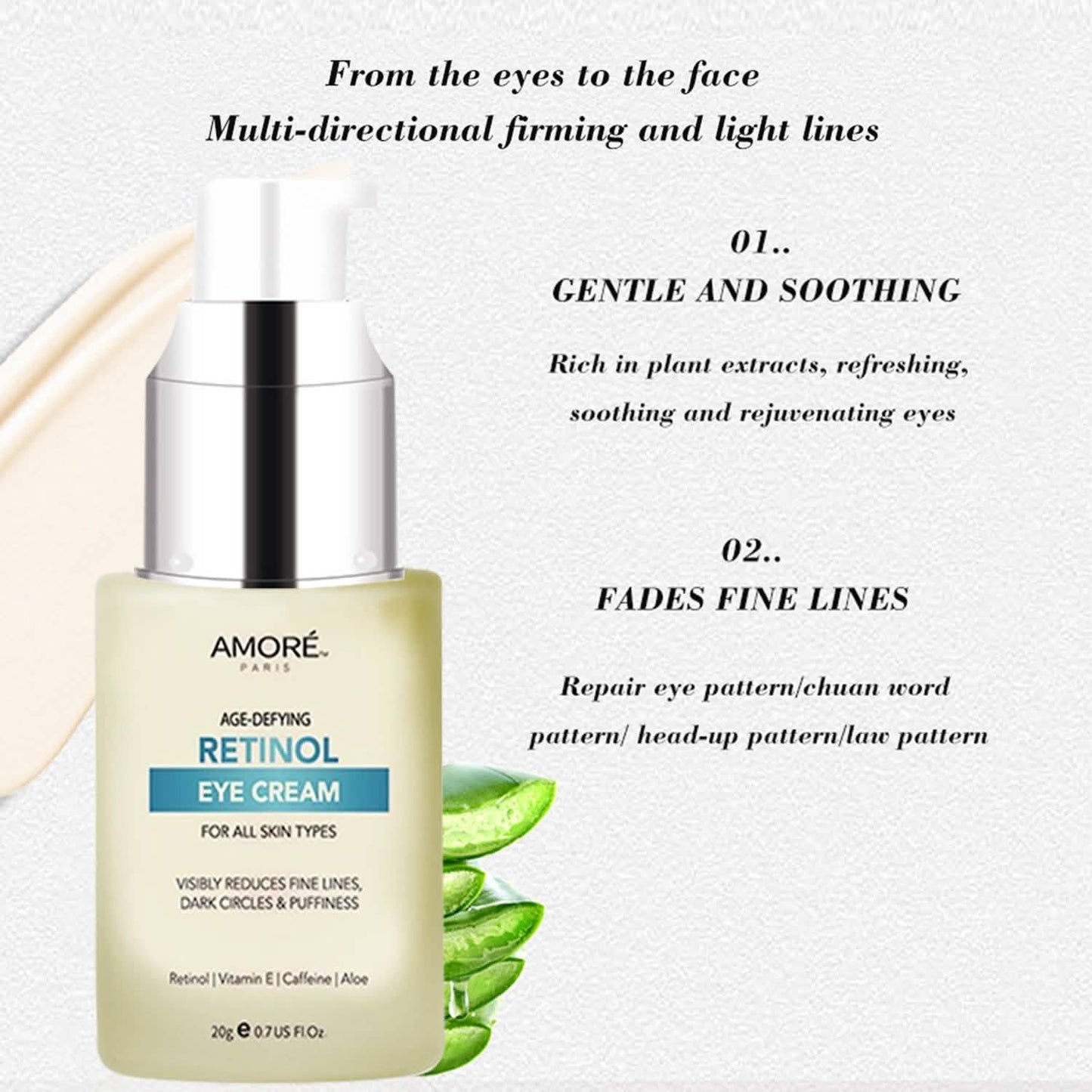 Anti-Aging Beruhigende Retinol-Augencreme A mit Aloe, Hyaluronsäure und Vitamin E