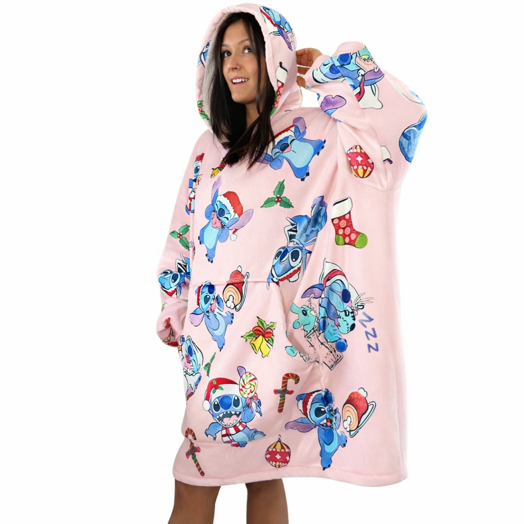 Stitch Oversized tragbare Decken-Hoodie – Pink Sherpa für Kinder & Erwachsene | OLM Toys