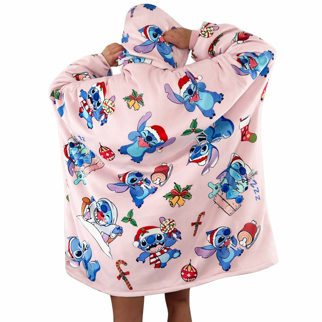Stitch Oversized tragbare Decken-Hoodie – Pink Sherpa für Kinder & Erwachsene | OLM Toys