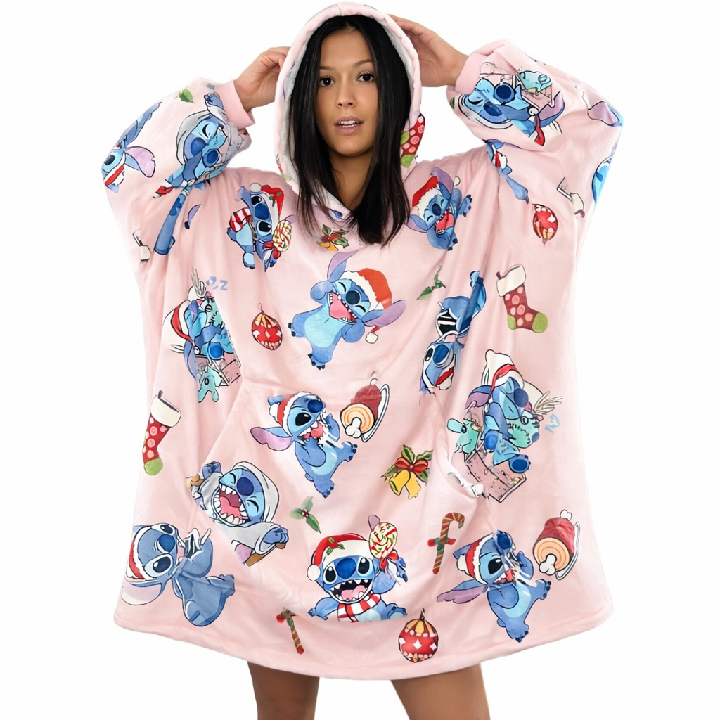 Stitch Oversized tragbare Decken-Hoodie – Pink Sherpa für Kinder & Erwachsene | OLM Toys