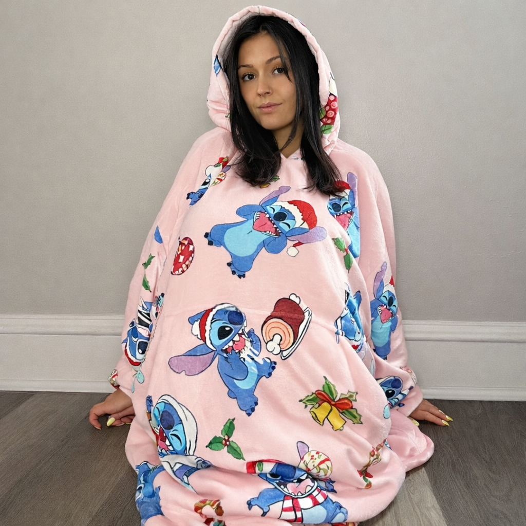 Stitch Oversized tragbare Decken-Hoodie – Pink Sherpa für Kinder & Erwachsene | OLM Toys