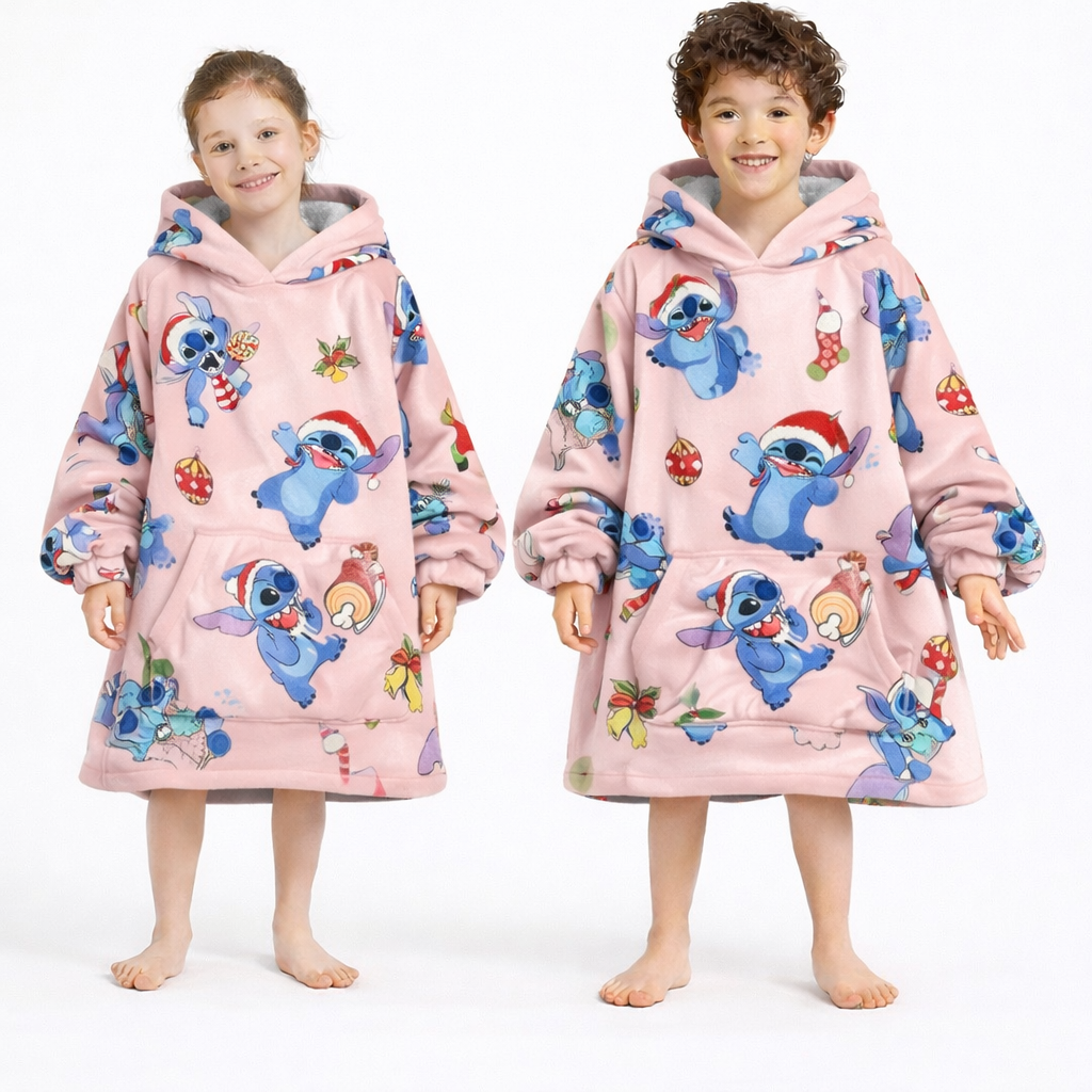 Stitch Oversized tragbare Decken-Hoodie – Pink Sherpa für Kinder & Erwachsene | OLM Toys