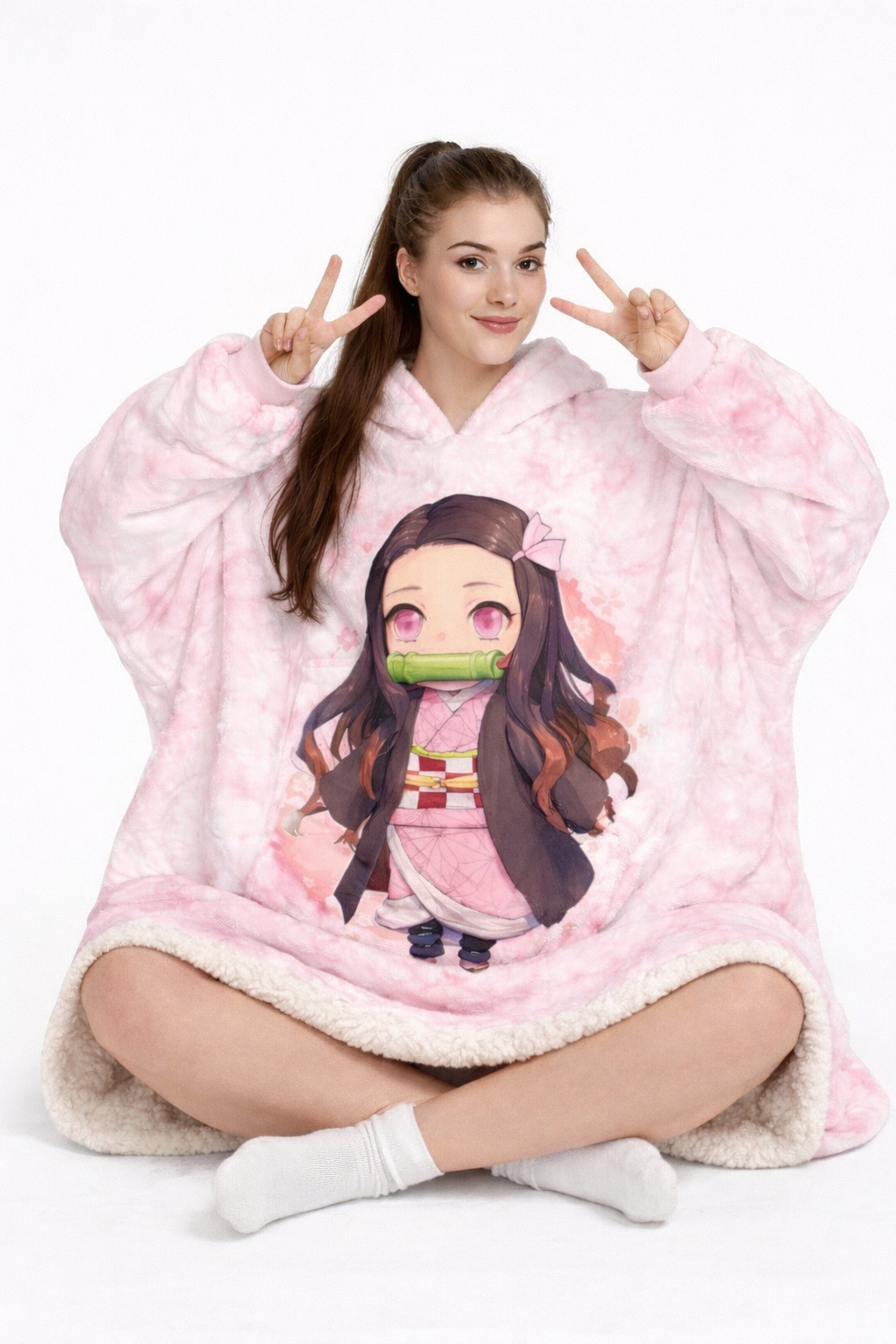Nezuko Kamado Demon Slayer tragbare Decken-Kapuzenpullover für Kinder & Erwachsene | OLM Toys