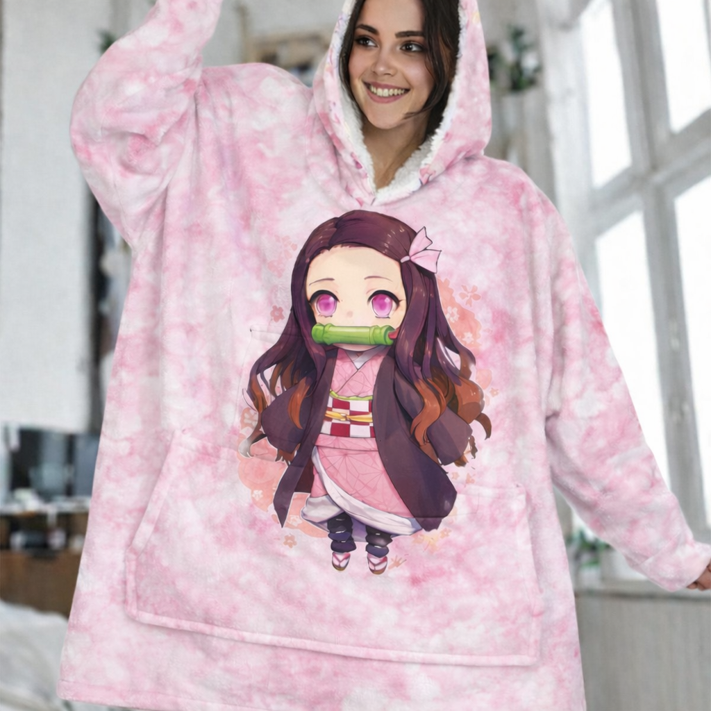 Nezuko Kamado Demon Slayer tragbare Decken-Kapuzenpullover für Kinder & Erwachsene | OLM Toys